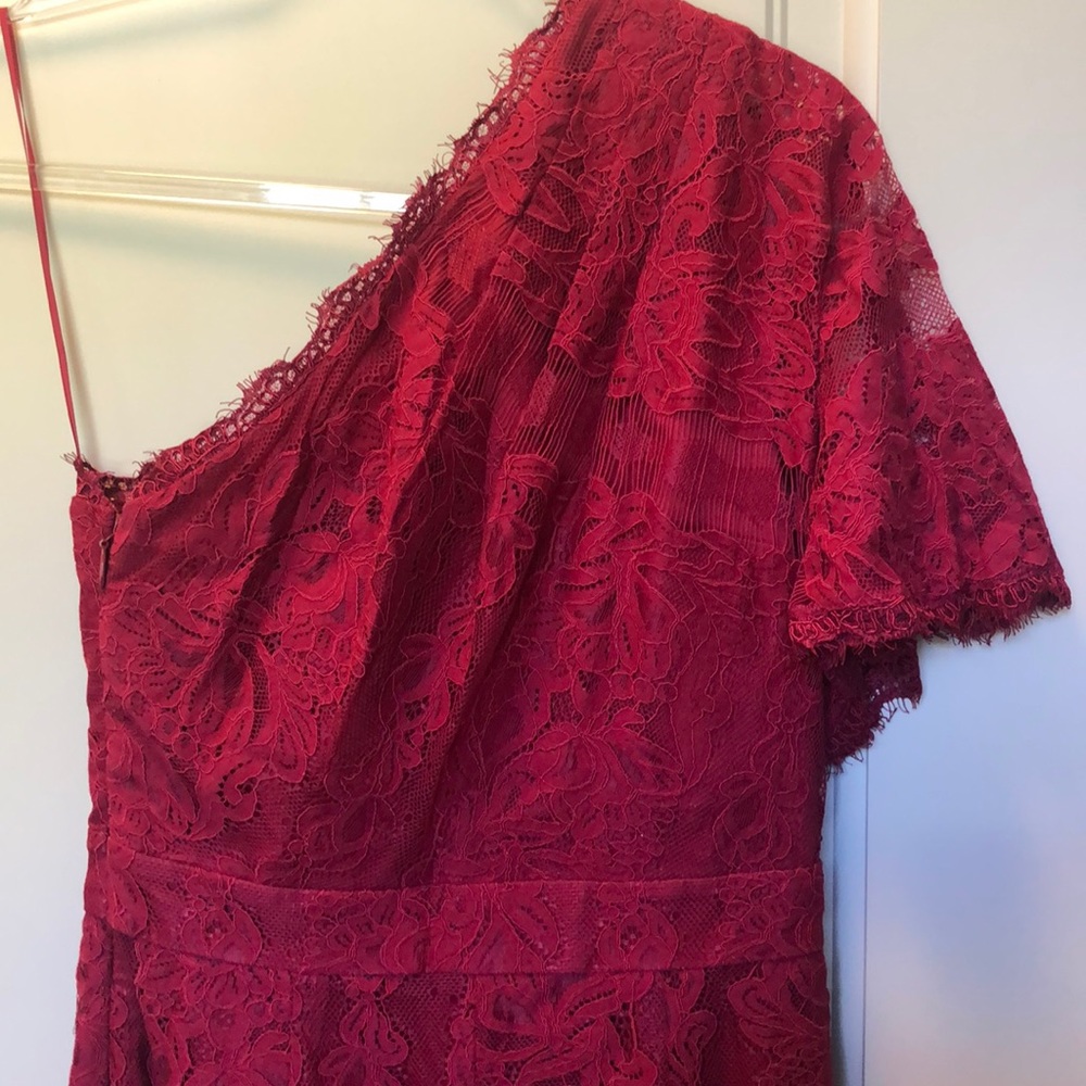 One shoulder burgundy lace jumpsuit